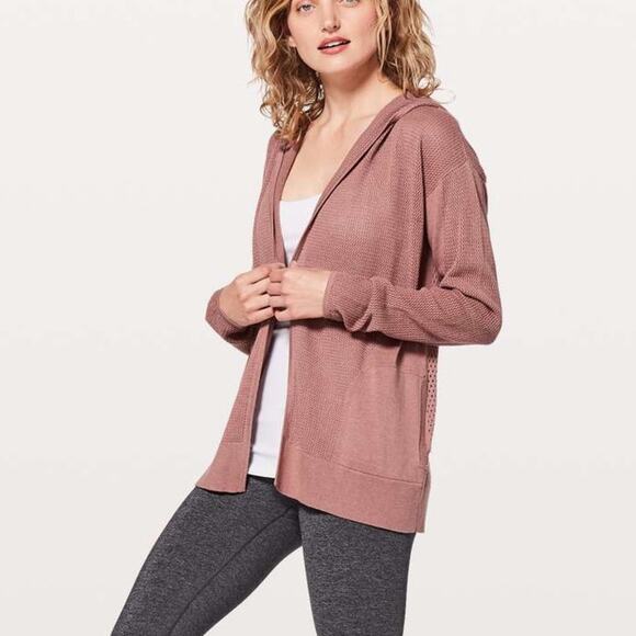 Lululemon Still Movement Wrap Sweater Heathered Quicksand Pink Cotton Size 4 - Picture 2 of 8